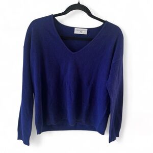 Never A Wallflower 100% Cashmere V Neck Cobalt Blue Pullover Sweater Size XS